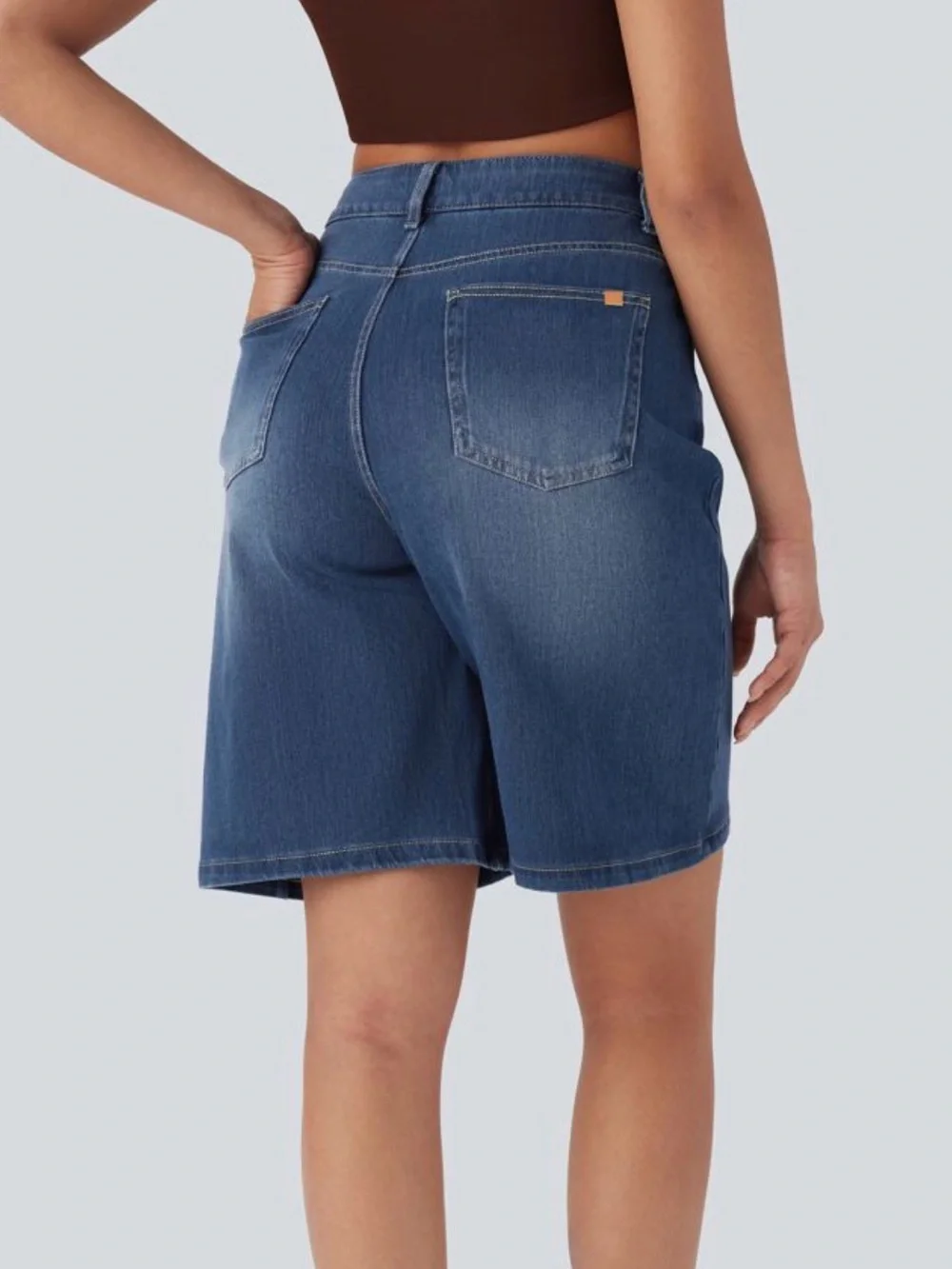Halara Flex™HighWaisted Pockets Washed Denim Casual Bermuda Shorts cerulean blue - Picture 10 of 11